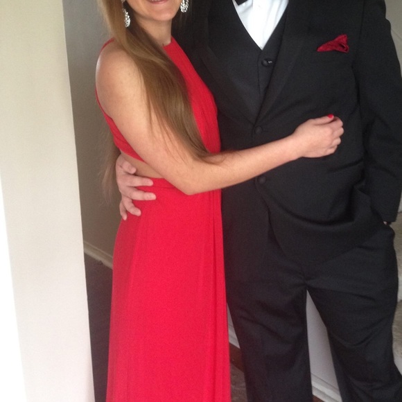 Red Jersey Open Back Prom Dress - Picture 5 of 5